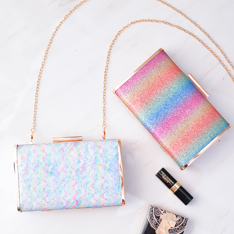 Cruz-frontera Arco Iris bolsa de noche de la mujer creativa bolsa de banquete hueco colorido pequeño bolso cuadrado transfronterizo de comercio electrónico Venta caliente Bolso de las mujeres