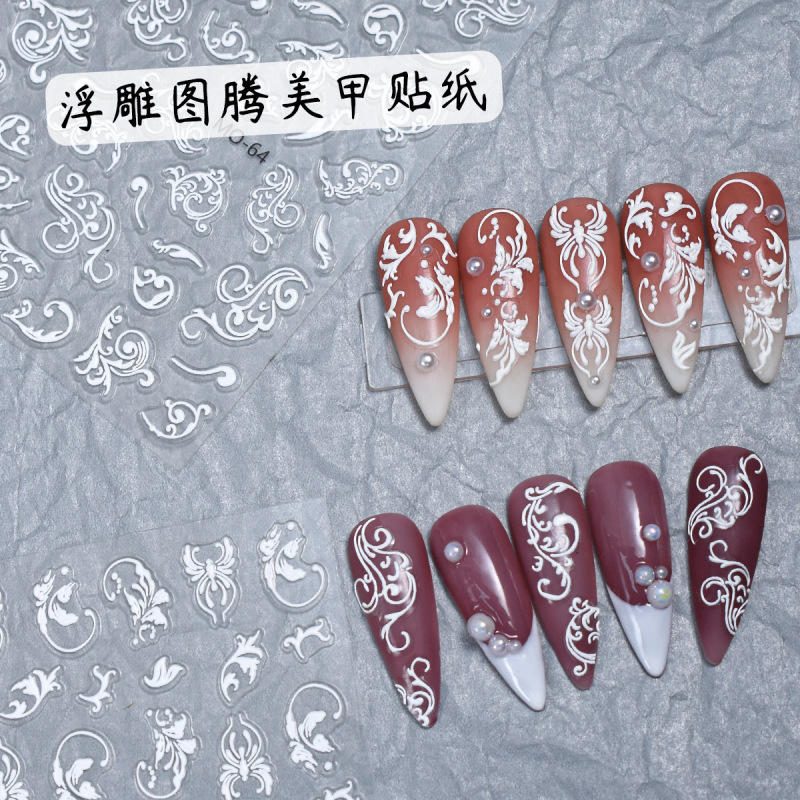 Nail Art Embossed Sticker Retro Bohemian Totem Nail Sticker 3D Three-dimensional Vine Man White Hand-painted Decal Jewelry Nail Art Embossed Sticker Retro Bohemian Totem Nail Sticker 3D Three-dimensional Vine Man White Hand-painted Decal Jewelry
