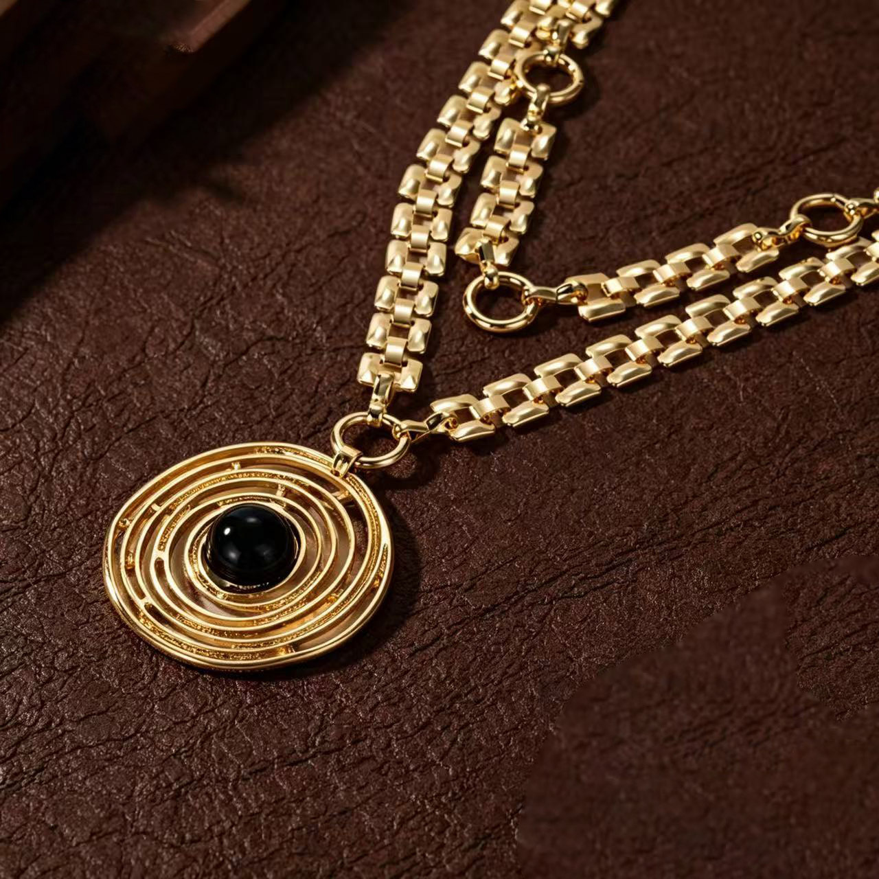 Personalized Retro Hollow Twisted Coil Pendant Double Layer Chain_voghion.com