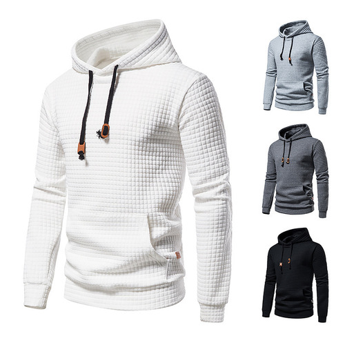 2024 New Arrival European-Size Men's Short-Sleeved Casual Pullover with Jacquard Pattern—Amazon Plaid Fabric Hoodie