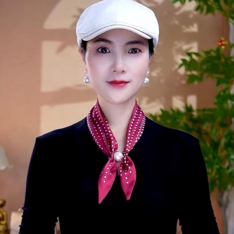 【冰丝缎珠珠蝴蝶结小丝巾】时尚百搭吸扣丝巾|undefined