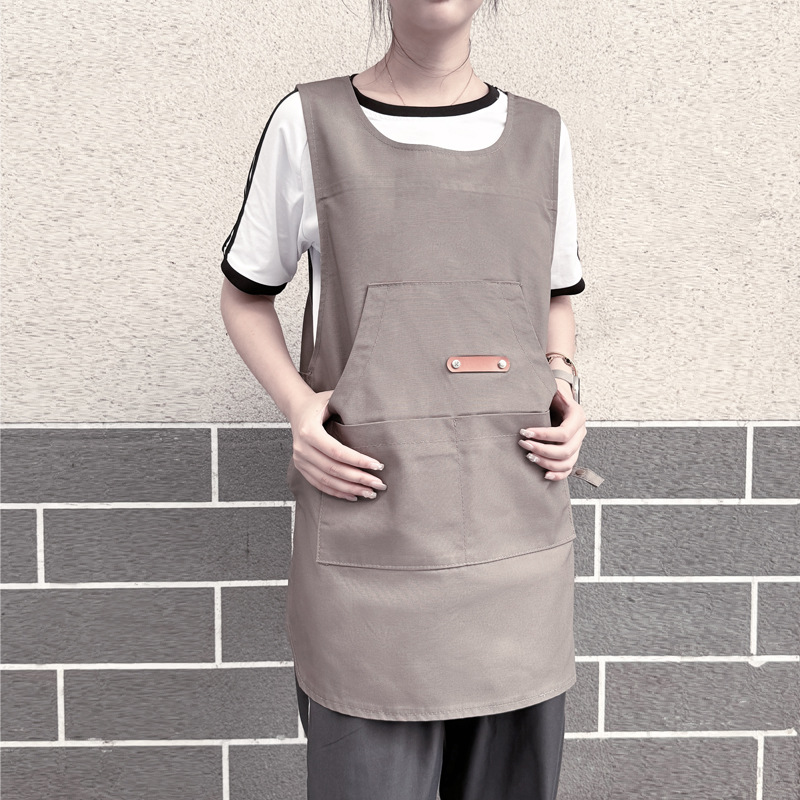 Amazon chaleco sin mangas chaleco leche té barista ropa de trabajo lienzo clip caballo delantal impermeable logo personalizado