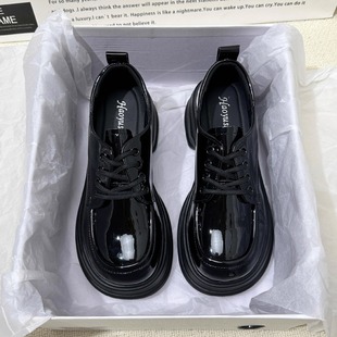 Autumn 2024 New Leather Platform Thick-soled British-style Patent Leather Loafers Lace-up Round-toe JK Japanese Leather Shoes