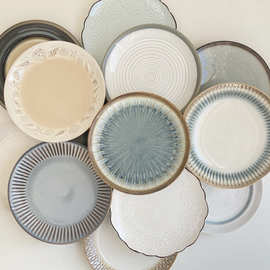 日式陶瓷盘子创意家用菜盘圆形浅盘水果餐盘网红餐具牛排盘西餐盘