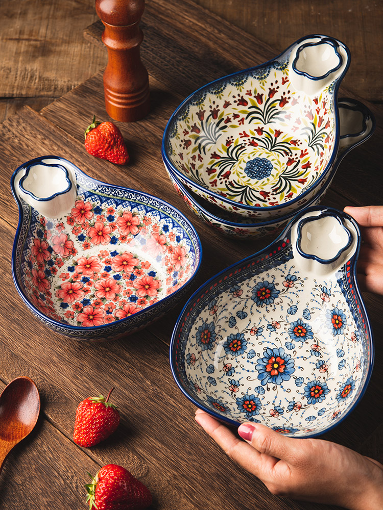 饺子盘带醋碟家用创意波兰陶瓷餐具菜盘盘子水饺盘沙拉碗水果碗盘