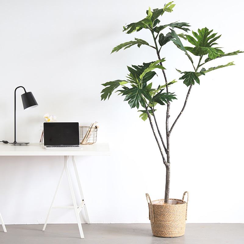 Planta verde de simulación a gran escala, planta falsa de alta calidad a gran escala, planta en maceta, árbol de pan, paisaje de piso de plástico, interior