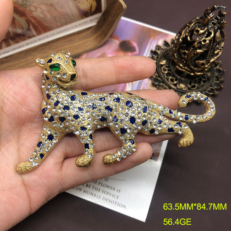 European and American retro style jewelry heavy industry design gem diamond enamel glaze animal leopard brooch personality fashion pin