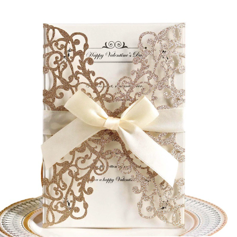 Трансграничный экспорт Amazon, блестящая бумага, порошок, свадебное приглашение, поздравительная открытка, лазерное полое приглашение, оптовая продажа