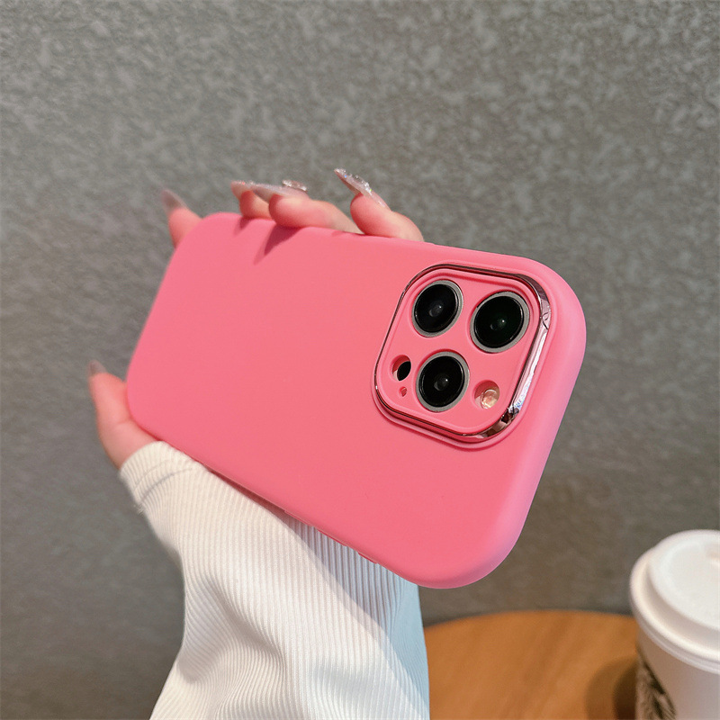 适用苹果16纯色手机壳iPhone14电镀镜头框13精孔12promax防摔软套|undefined