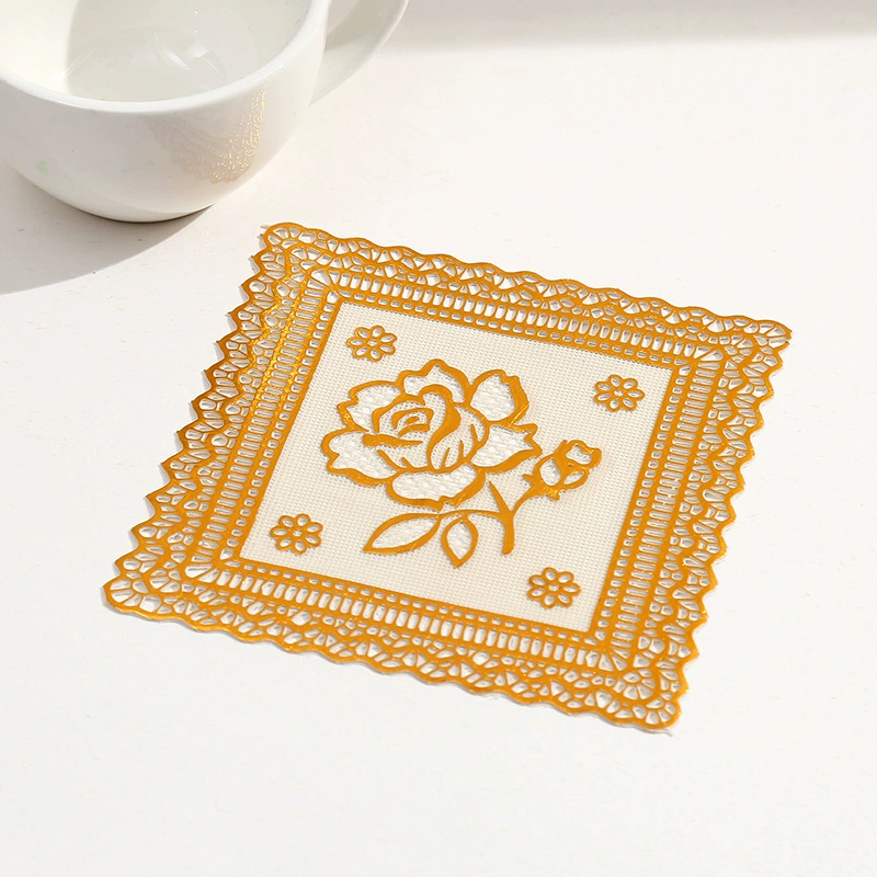 Квадратная подставка из ПВХ для кофе, водонепроницаемая, нескользящая, с тиснением розы, для трансграничной торговли