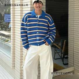 感设计宽松韩版毛衣外搭男秋冬开衫2025新款条纹针织衫外套轻熟风