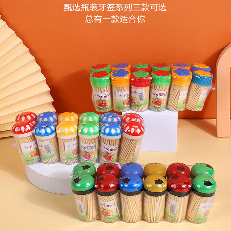 Creativa caja giratoria de doble cabeza palillos de dientes delgados caseros fabricantes de palillos de frutas desechables palillos de dientes de bambú al por mayor 1