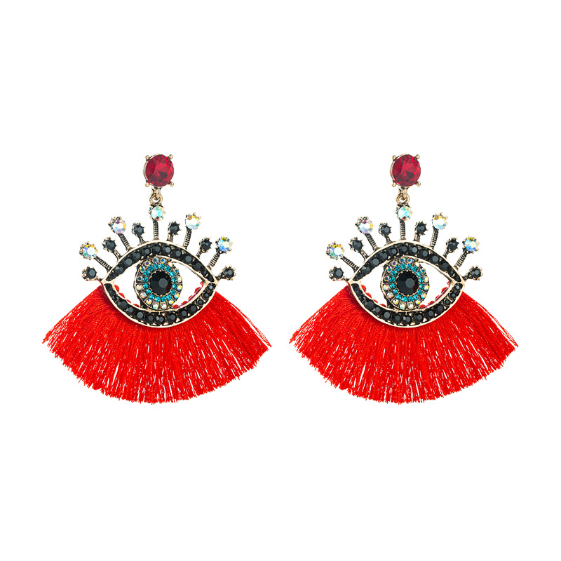 European And American Exaggerated Turkish Blue Eyes Tassel Earrings Fashionable Personalized Fan-shaped Devil Eyes Ins Earrings display picture 10