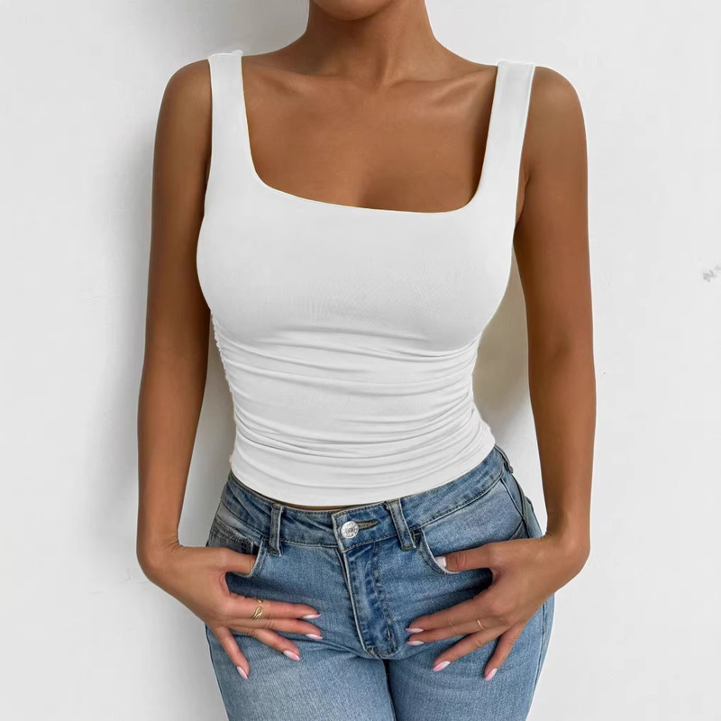 2026 European and American Cross-Border Hot-Selling Women's Sleeveless Camisole with Square Neck, Casual Ruched Design, and Cropped Top 2026 European and American Cross-Border Hot-Selling Women's Sleeveless Camisole with Square Neck, Casual Ruched Design, and Cropped Top