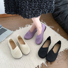 舒适透气浅口单鞋女2025新款飞织网面一脚蹬懒人平底百搭奶奶鞋