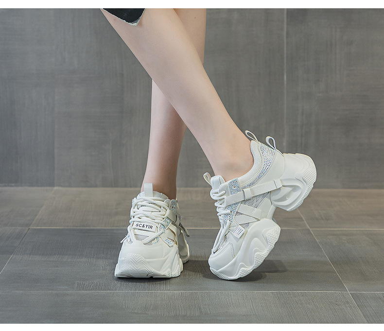Giày sneaker nữ chunky đế dày tăng chiều cao 8cm buộc dây thời trang — M2566 màu be, M2566 màu hồng chi tiết 16