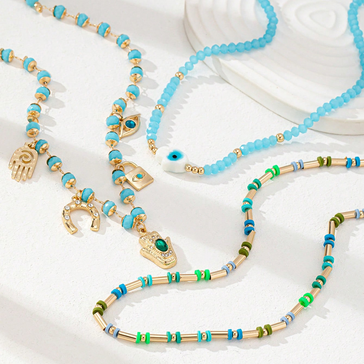 Beaded Chain Chain Type 1 Set Quantity Daily, Street Occasion Retro Classic Style Geometric Zinc Alloy Beaded Chain Lobster Trigger Clasp Closure Beaded Necklaces Wholesale