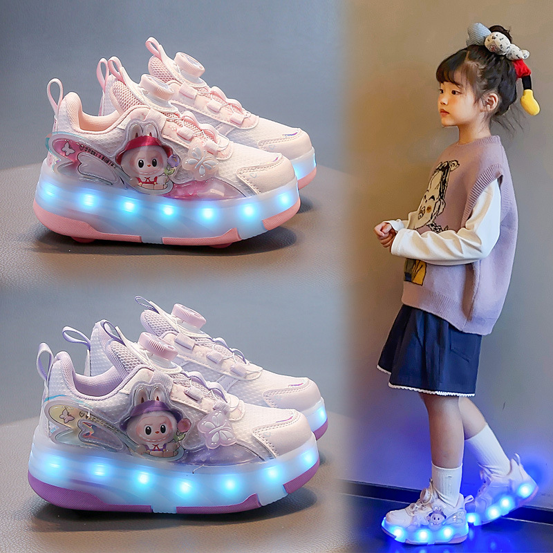 女童暴走鞋2025秋季新款儿童滑轮鞋四轮隐形卡通爆走溜冰鞋七彩发