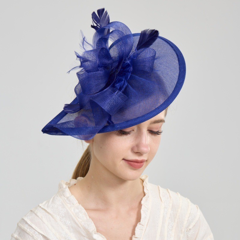 Cross-Border Hot-Selling Amazon Feather Imitation Linen Mesh Horse Racing Festival Hat, Socialite Dress Hair Accessory, Performance Runway Headpiece