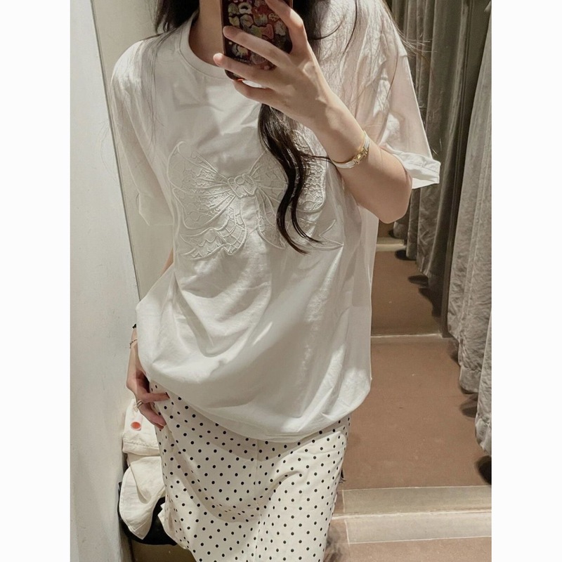 799 #   実質オリジナル蝶刺繍（ピュアコットン200gコーマタイトサイロ）レディース半袖Tシャツ|undefined