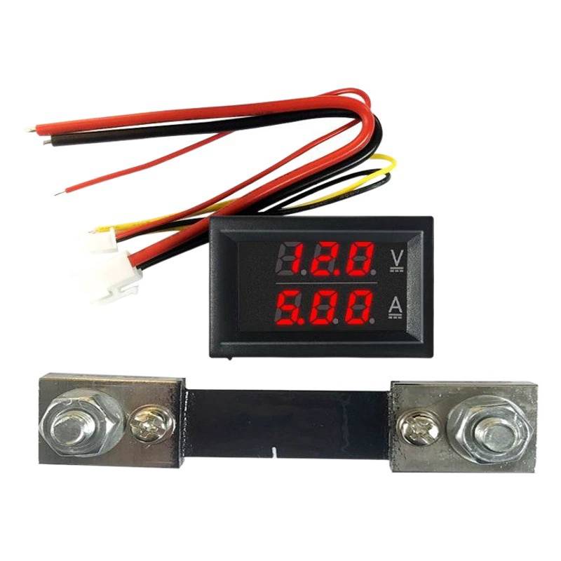 Головка вольтметра двойного дисплея DC СИД стеклоткани 50A 100A цифровая текущая красная и голубая метра