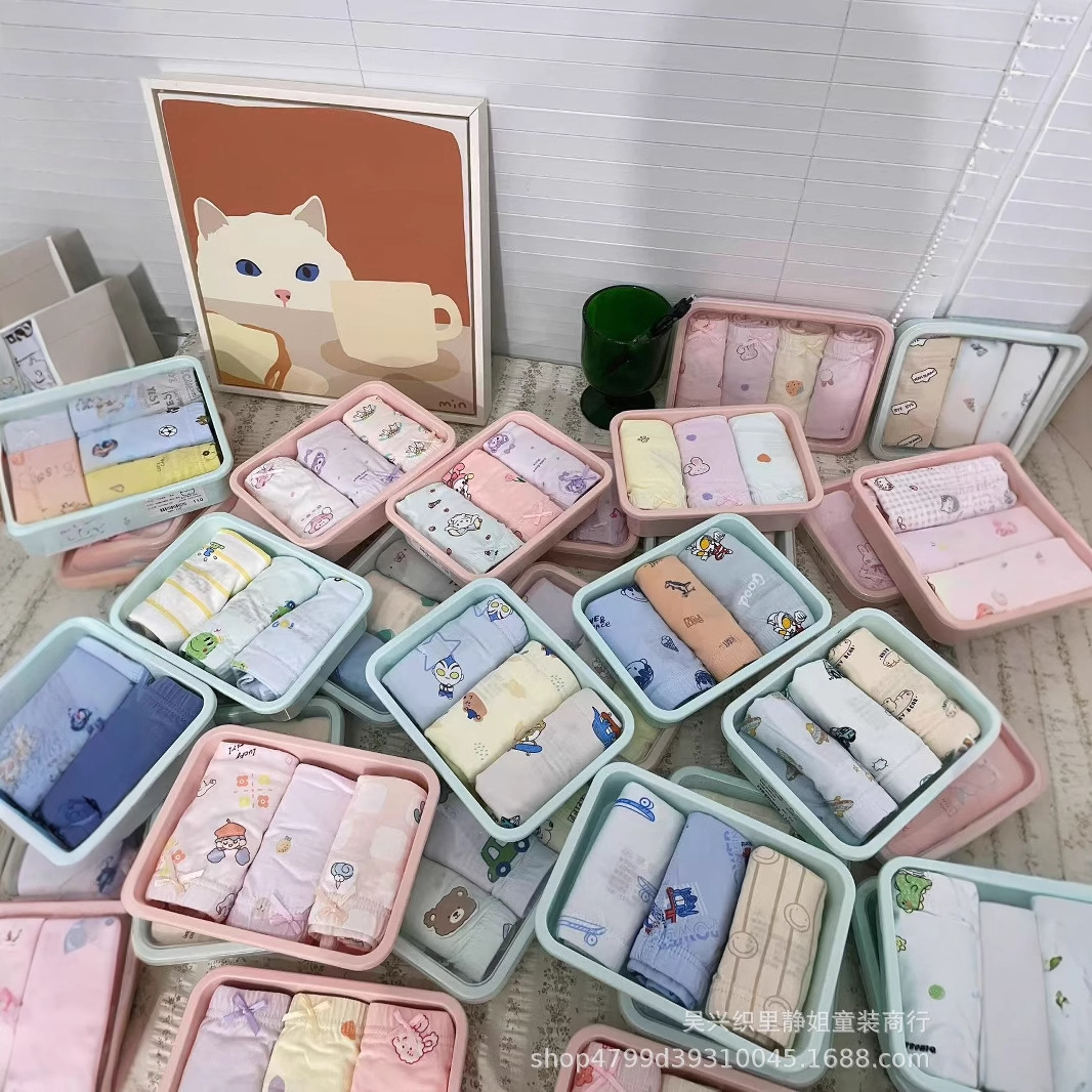 in stock children's underwear children 40 7A antibacterial non-clip fart cotton high color value three random pattern