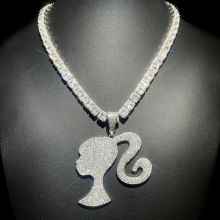 跨境亚马逊速卖通嘻哈新款女孩吊坠满钻锆石项链现货一件代发