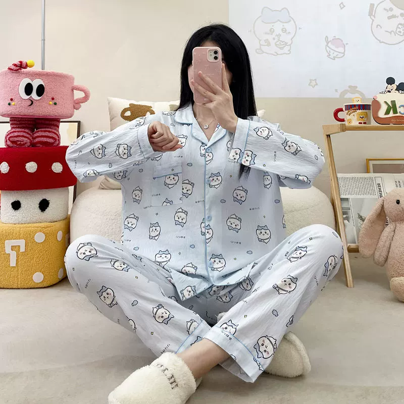 Autumn Cartoon Pajama Set — Long-Sleeve Top, Trousers & Cardigan, Sizes M–XXL, Multi-Color