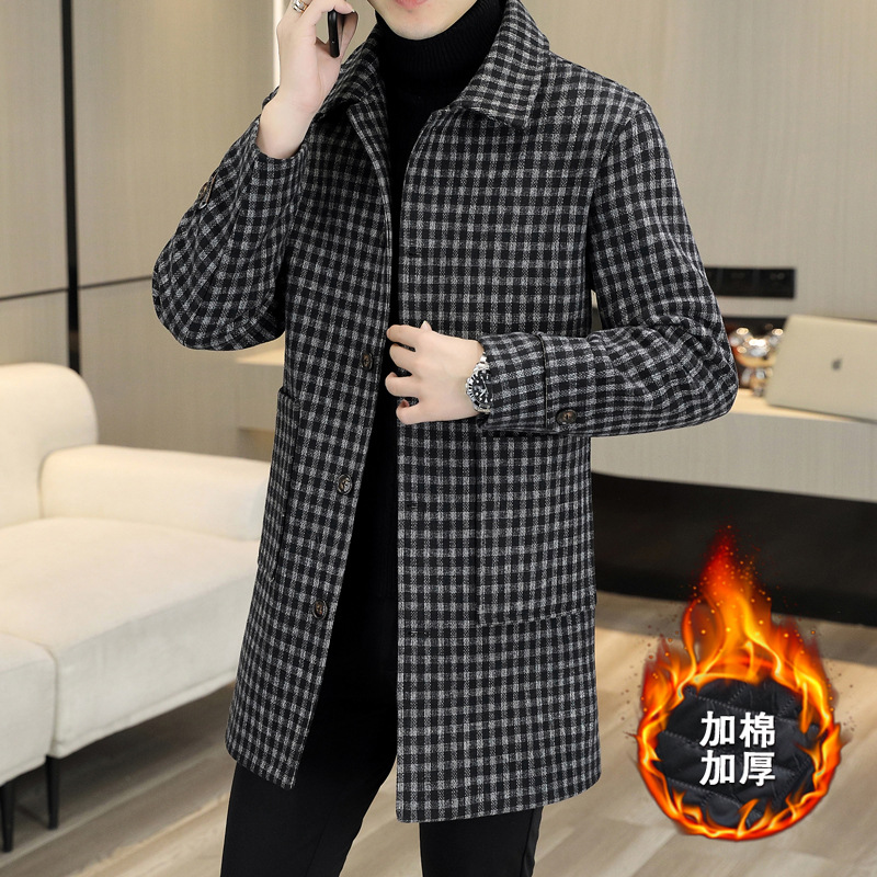 秋冬季毛呢大衣男士中长款呢子外套韩版英伦风衣帅气加厚加棉男装