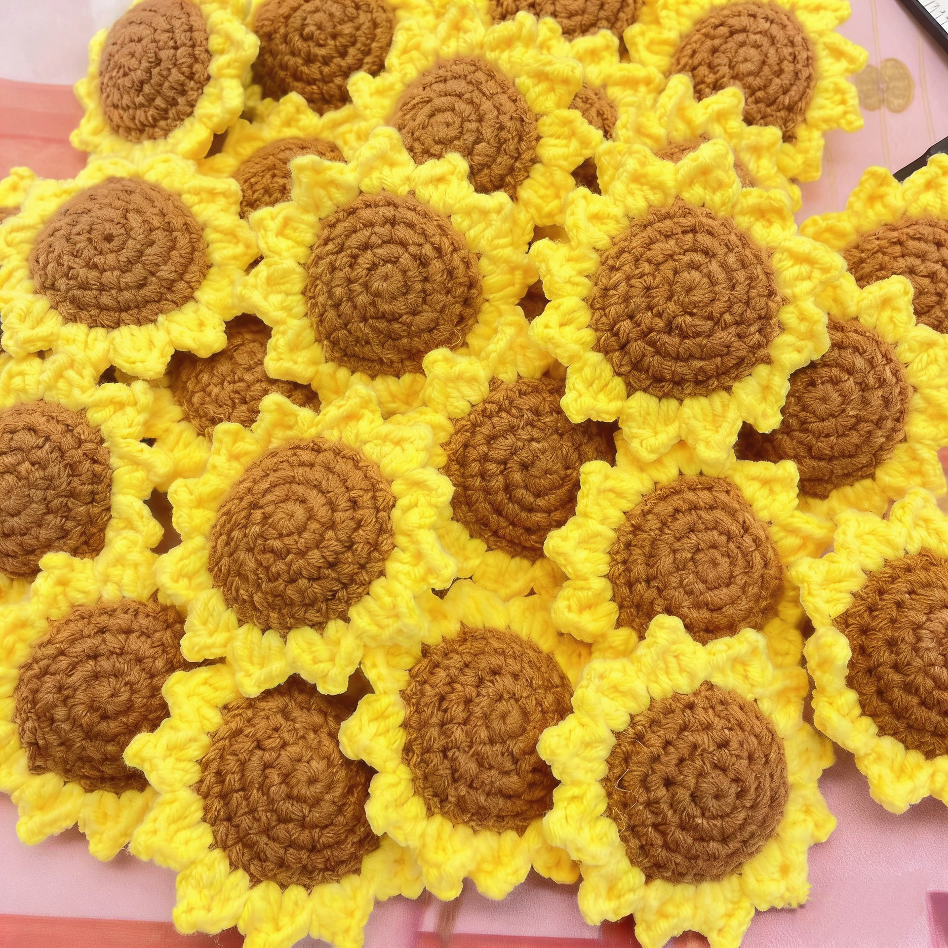 手工编织向日葵花头仿真毛线钩花diy手工花立体针织太阳花花头