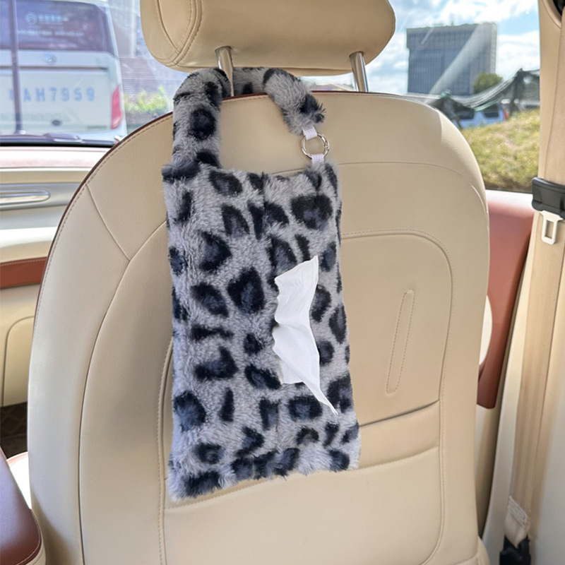 2025 nuevo producto de la caja de toallas de automóviles colgando transfronterizas impresión leopardo bolsa de toallas de automóviles colgando caja de extracción de decoración de automóviles