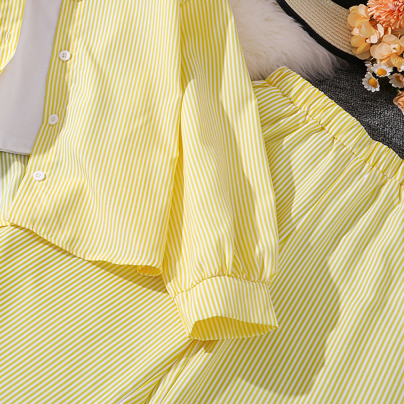 Zhongda Jesienna odzież dziecięca Nowa modna koszula w paski z długim rękawem i spodniami dziewczęcy zestaw_voghion.com