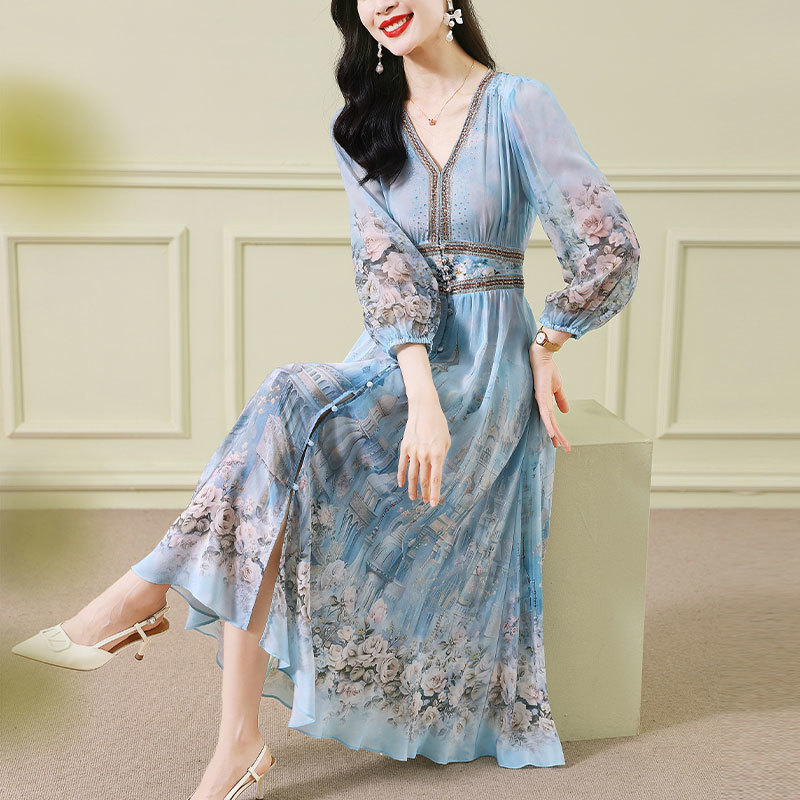 French Slimming Temperament Printed Floral Skirt