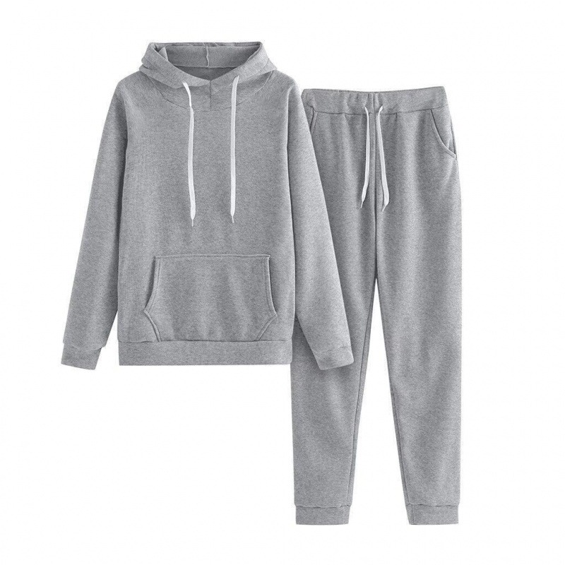 2025 Korean Style New Solid Color Plus Size Long-Sleeved Hooded Sweatshirt Set, Couple Style, Casual Loose Two-Piece Fleece Set