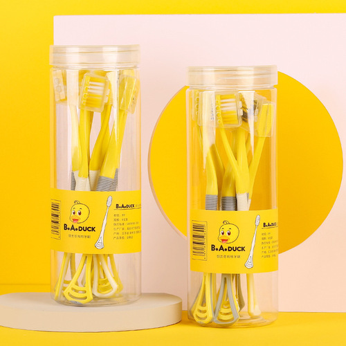 Little Yellow Duck household multifunctional 8-pack independent dust-proof barrel tongue scraper toothbrush two-in-one silicone material