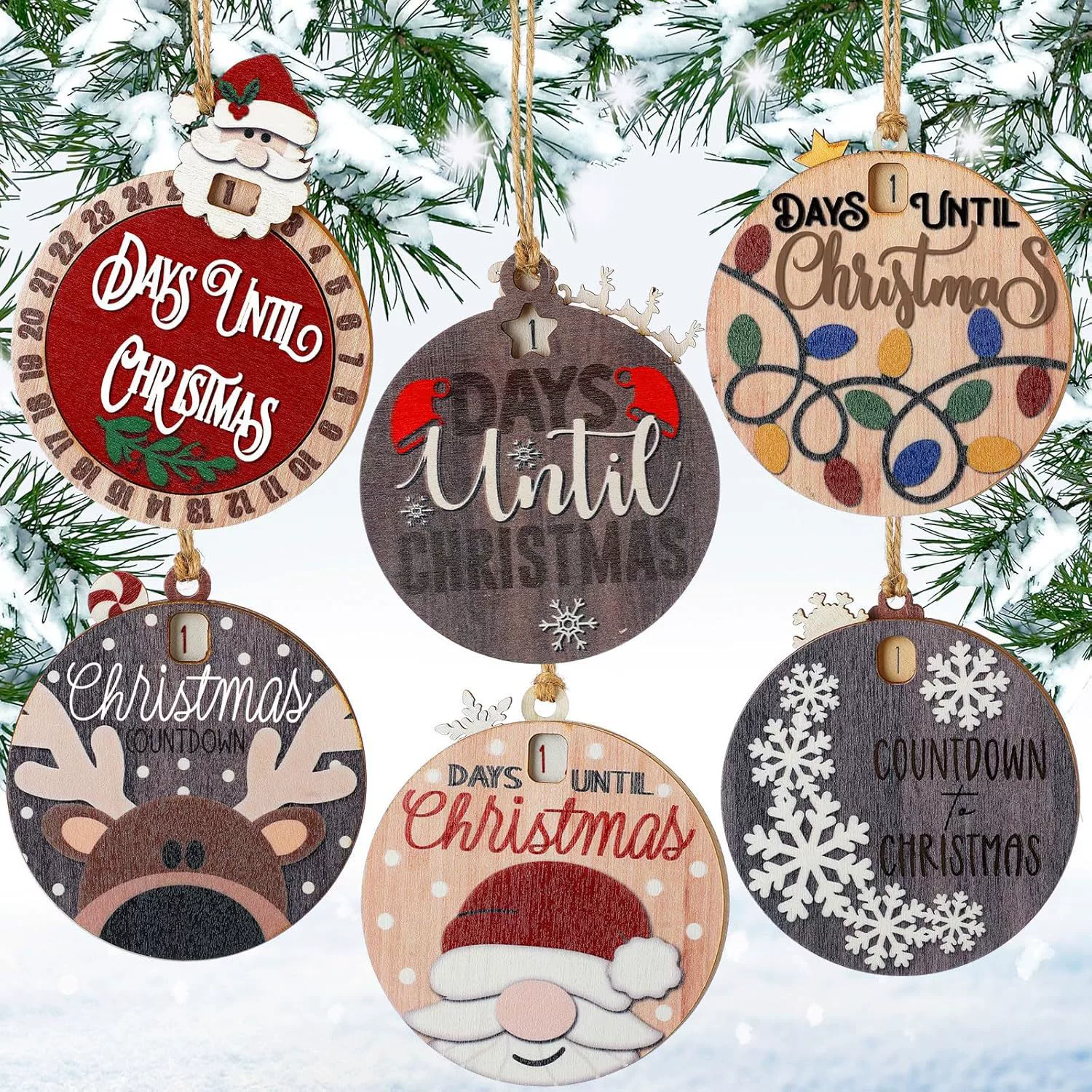 Новогодняя деревянная подвесная елка Amazon, круглый кулон Санта-Клаус, праздничные украшения