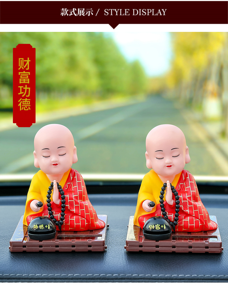 Car Ornaments, Monk Car Ornaments, Solar Automatic Nodding, Knocking Wooden Fish, Car Decompression Dolls