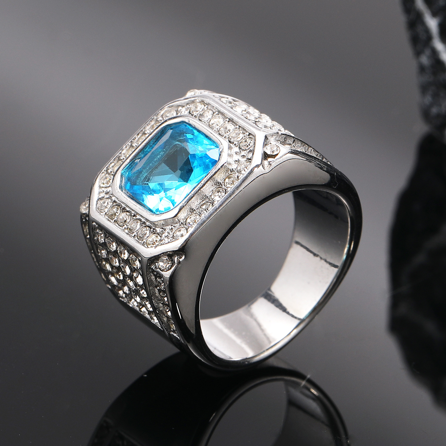 Casual Hip-Hop Geometric 304 Stainless Steel Zircon Men's Rings display picture 13