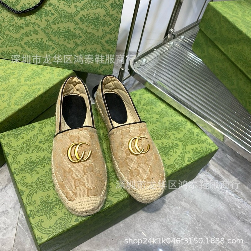 24新型G家刺繍プリント漁師靴2024年秋編みゴム底皮面浅口レジャー婦人靴|undefined