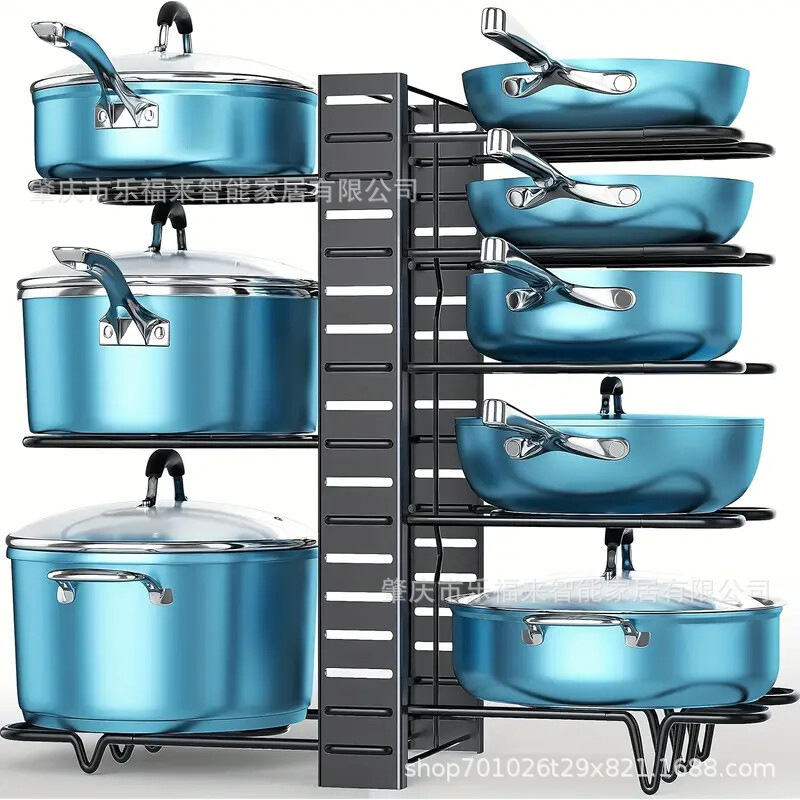 Cross-Border Popular Multi-Layer Vertical Thickened Pot Rack Kitchen Multi-Functional Storage Rack Iron Countertop Pot Storage Rack
