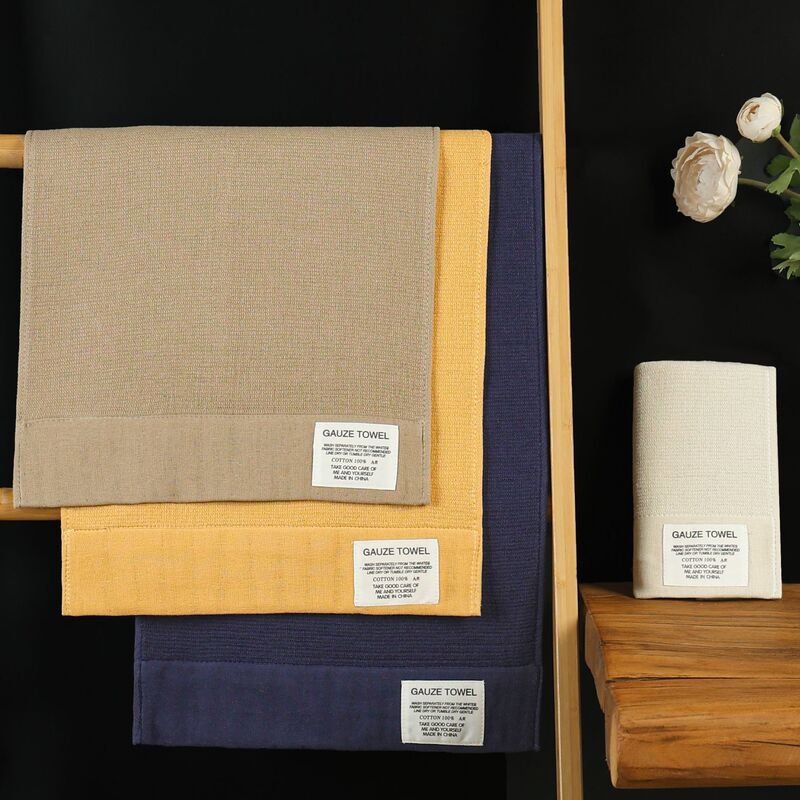 Class a Cotton Japanese-Style Wrinkled Gauze Thin Large Towel, Soft, Absorbent, Breathable Face Towel, Plain Color Simple Bath Towel