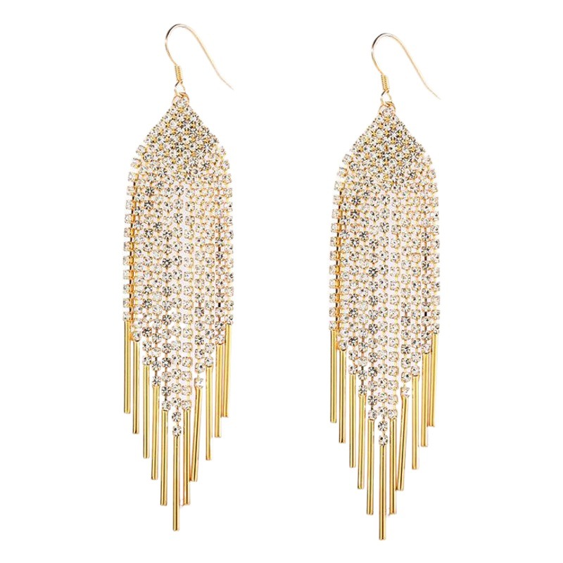 Pendientes largos geométricos con borlas y diamantes para mujer, estilo coreano, aretes sexys y exagerados, joyería de oreja de lujo ligero y exquisita.