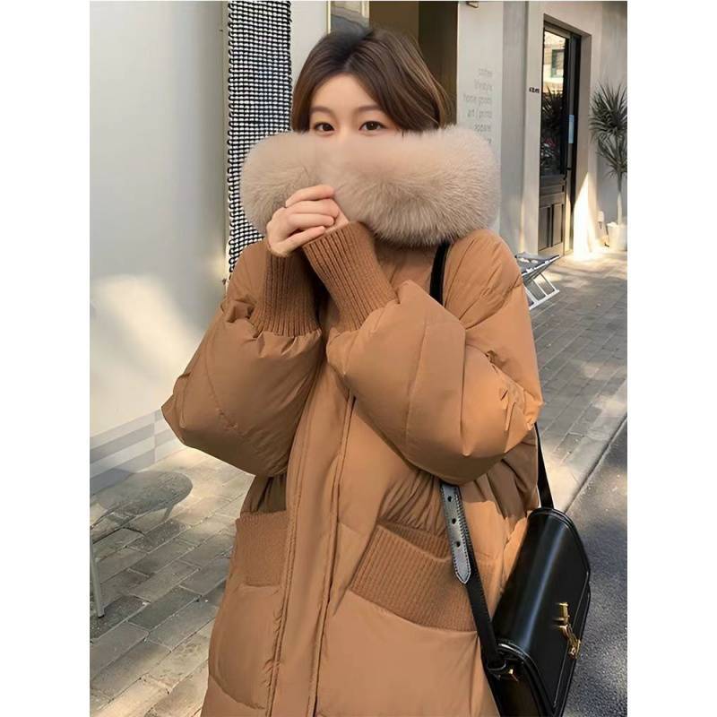 Winter long fashionable warm down jacket with down