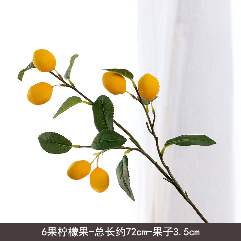 Simulación transfronteriza de 6 ramas de limón de frutas de limón embellecimiento bonsai decoración artificial de frutas falsas decoración de plantación verde