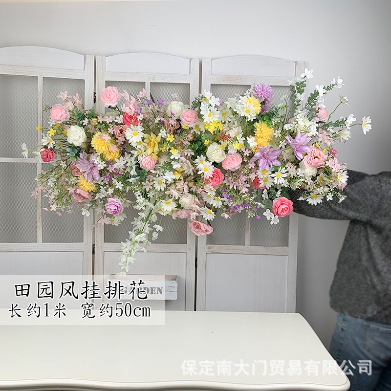 El comercio exterior de la boda flor artificial piso de la boda flor de seda apoyos de la flor de eucalipto flor artificial fila accesorios de la boda floral