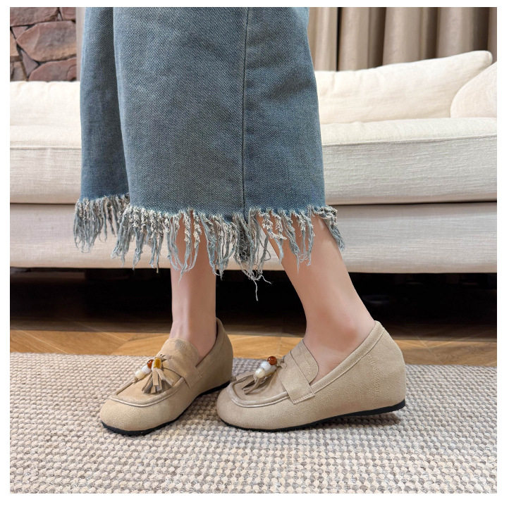 Giày boken nữ đế mềm tăng chiều cao trong, mũi tròn có khóa tua rua, form rộng size lớn — Khaki (toàn dải), Màu mơ (toàn dải), nâu sẫm chi tiết 22