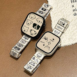 适用iwatch表带苹果S10小猫咪金属小米10手环红米watch6手表带S11