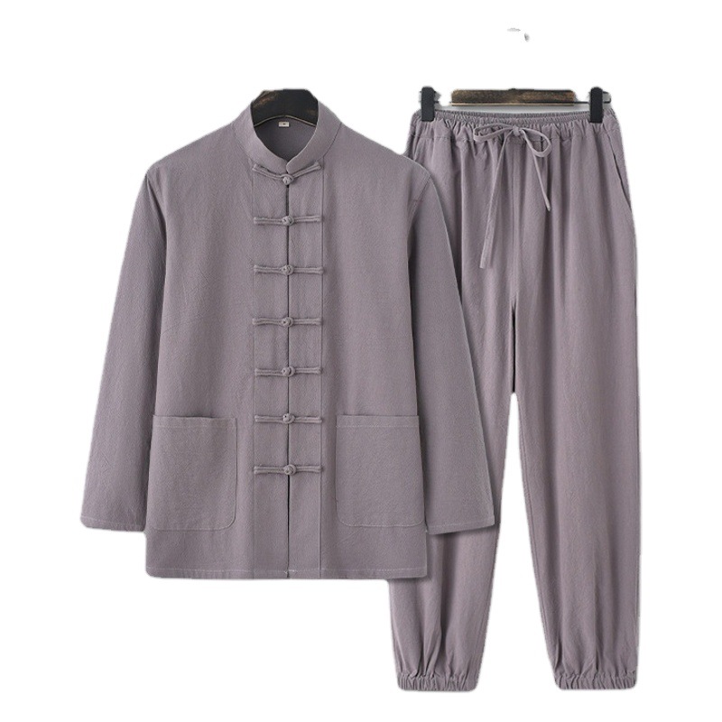 Spring and Autumn Chinese Style Cotton and Linen Layman's Clothing, Zen Clothing, Tea Clothing Set, Chinese Retro Men's Clothing, Buddhist Ancient Style Meditation Tang Suit