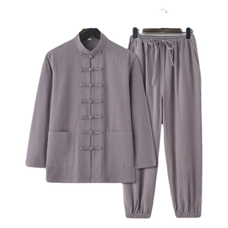 Ранняя осень, хлопковая и льняная одежда в китайском стиле, одежда для мирян, одежда в стиле дзен, чайный костюм, китайская мужская одежда в стиле ретро, ​​буддийский костюм для медитации в древнем стиле, костюм Тан