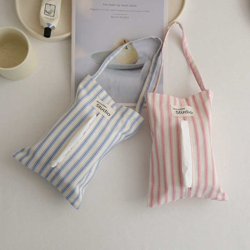 Misang elements Tissue box household solid color striped tissue bag literary ins hanging paper cover bedroom paper bag
